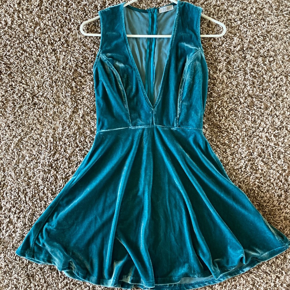 TOBI Blue Velvet Plunge Dress